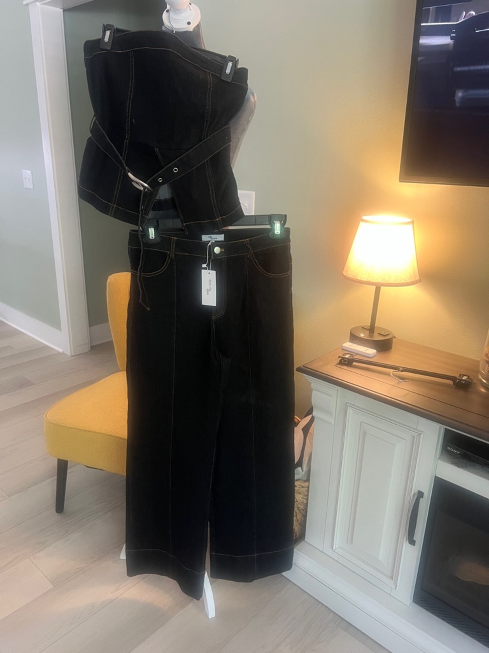 Black Wide-Leg High-Rise Pants and matching top. Edit By Nine